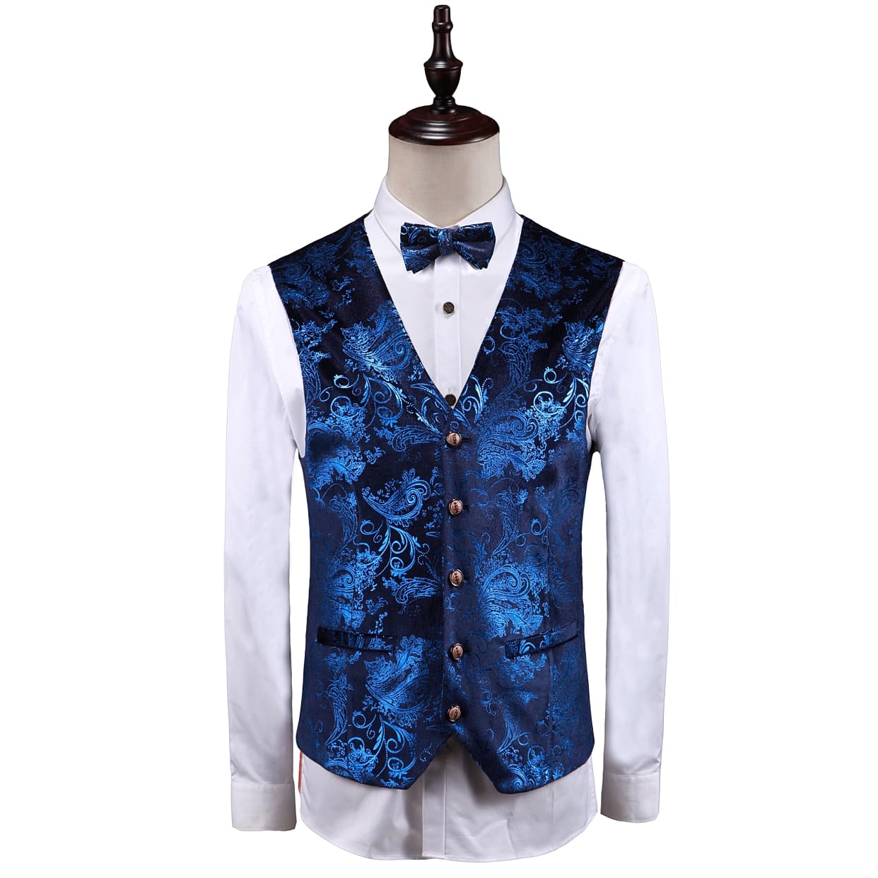 Mens Single Breasted Stylish Floral Pattern Vest Printed Slim Fit Waistcoat For Prom Groomsman Wedding Party