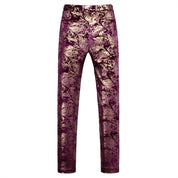 Mens Slim Fit Gold Printed Flat Front Pants Stylish Casual Floral Patten Trousers