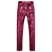 Mens Slim Fit Gold Printed Flat Front Pants Stylish Casual Floral Patten Trousers
