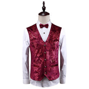 Mens Single Breasted Stylish Floral Pattern Vest Printed Slim Fit Waistcoat For Prom Groomsman Wedding Party