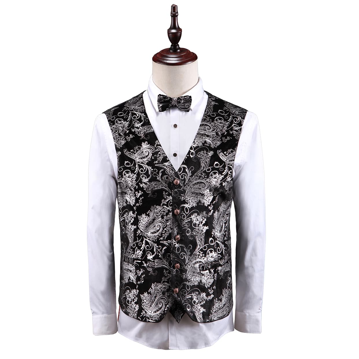 Mens Single Breasted Stylish Floral Pattern Vest Printed Slim Fit Waistcoat For Prom Groomsman Wedding Party