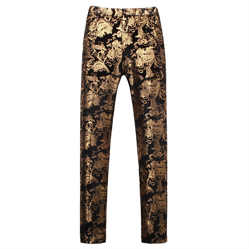 Mens Slim Fit Gold Printed Flat Front Pants Stylish Casual Floral Patten Trousers Mens Slim Fit Gold Printed Flat Front Pants Stylish Casual Floral Patten Trousers