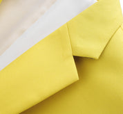 Men 2 Piece Suit Pink & Yellow & Grey Plain Colors One Button Closure