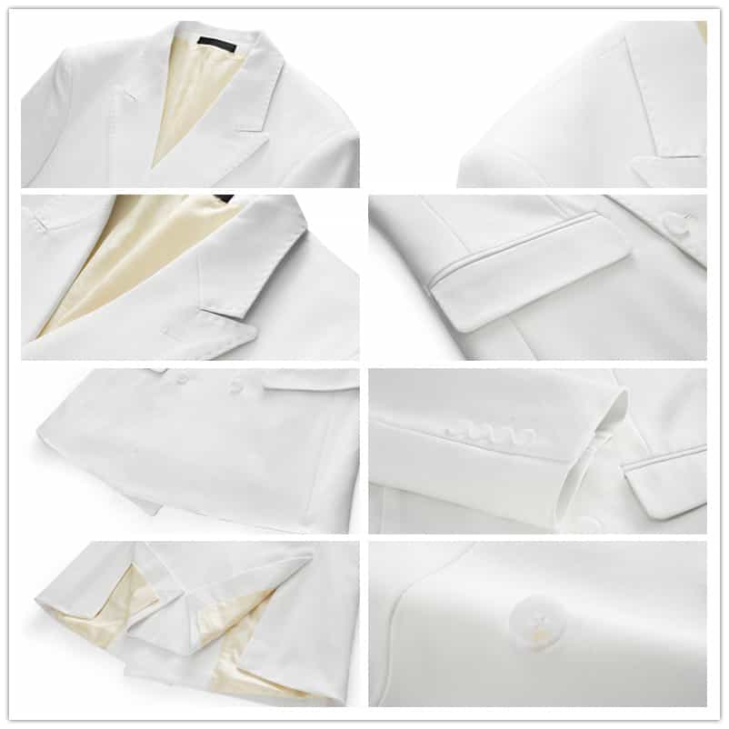 Men's 3 Piece Solid Suit in White & Black