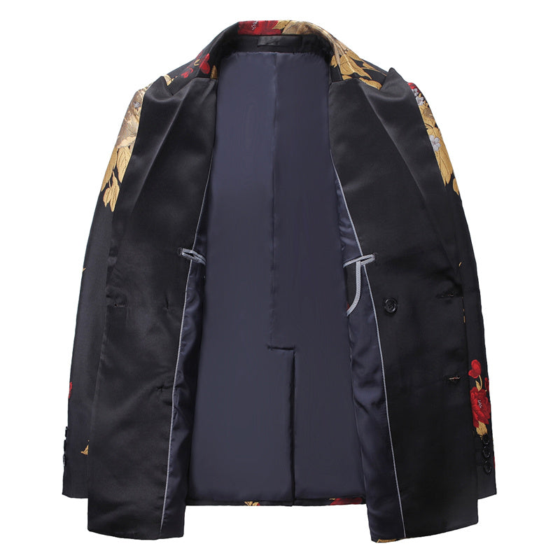 Men's 2 Piece Printed Suit with Red Gold Flower
