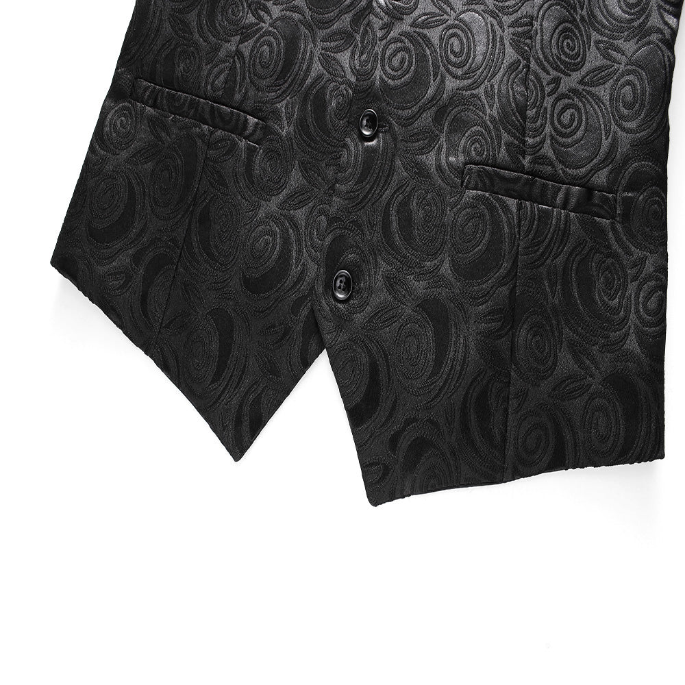 Mens Embroidered Vest Slim Fit  Jacquard Black White Waistcoat For Prom Groomsman Wedding
