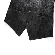 Mens Embroidered Vest Slim Fit  Jacquard Black White Waistcoat For Prom Groomsman Wedding