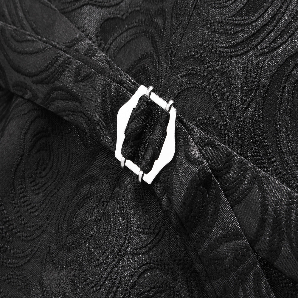 Mens Embroidered Vest Slim Fit  Jacquard Black White Waistcoat For Prom Groomsman Wedding