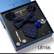 Men's 8 Pieces Ties Set  (Necktie+Bow Tie+Pocket Square +Cuff-links+ Lapel Pin Flower +Tie clip)