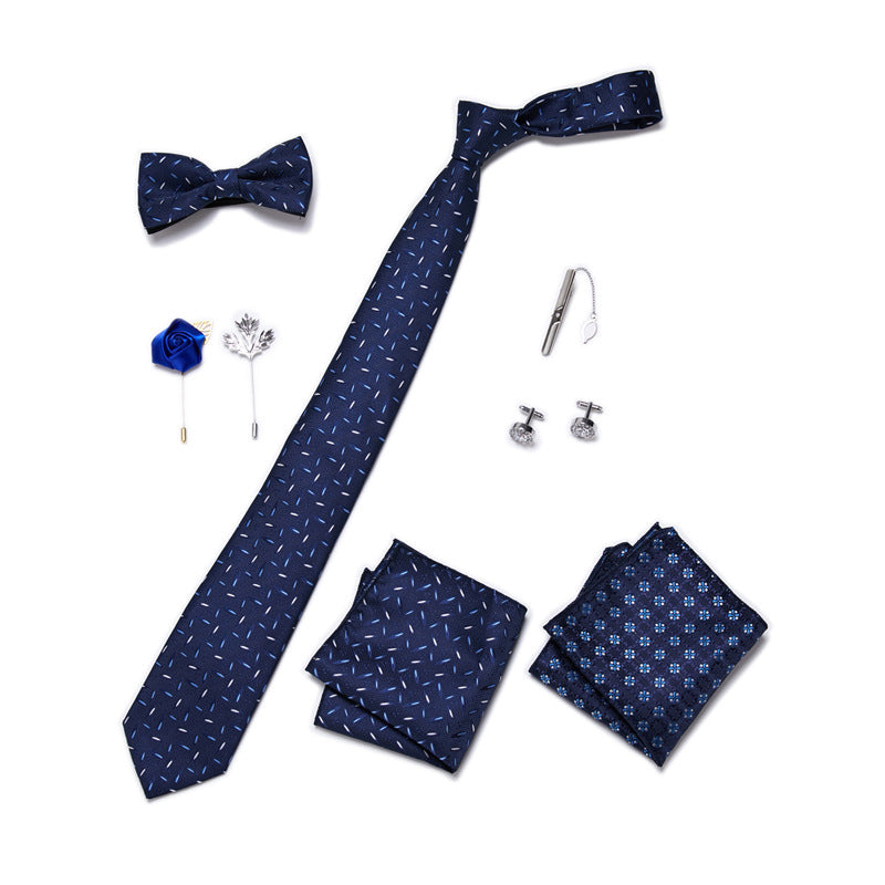 Men's 8 Pieces Ties Set  (Necktie＋Bow Tie＋Pocket Square ＋Cuff-links＋ Lapel Pin Flower ＋Tie clip）