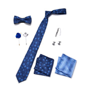 Men's 8 Pieces Ties Set  (Necktie+Bow Tie+Pocket Square +Cuff-links+ Lapel Pin Flower +Tie clip)