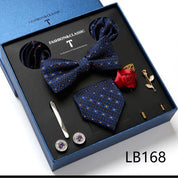 Men's 8 Pieces Ties Set  (Necktie+Bow Tie+Pocket Square +Cuff-links+ Lapel Pin Flower +Tie clip)