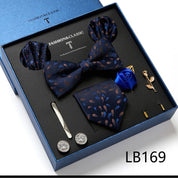 Men's 8 Pieces Ties Set  (Necktie+Bow Tie+Pocket Square +Cuff-links+ Lapel Pin Flower +Tie clip)