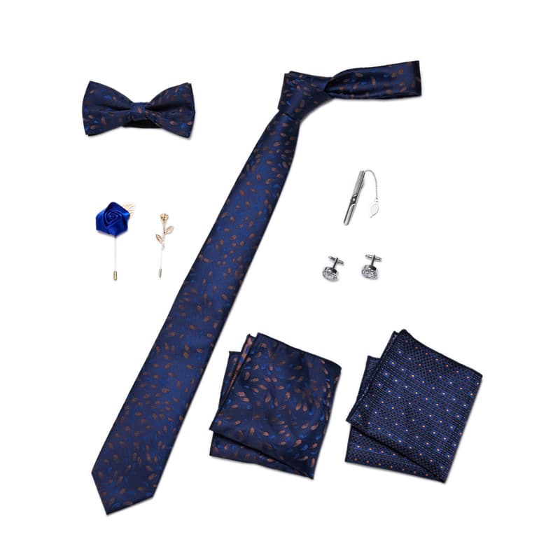 Men's 8 Pieces Ties Set  (Necktie+Bow Tie+Pocket Square +Cuff-links+ Lapel Pin Flower +Tie clip)