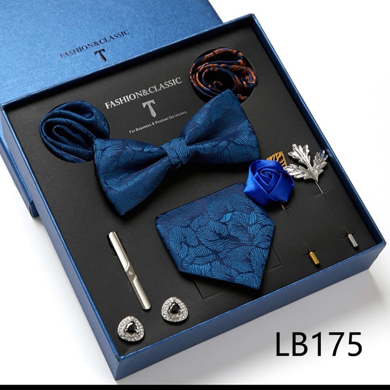 Men's 8 Pieces Gift Ties Set in Blue Navy