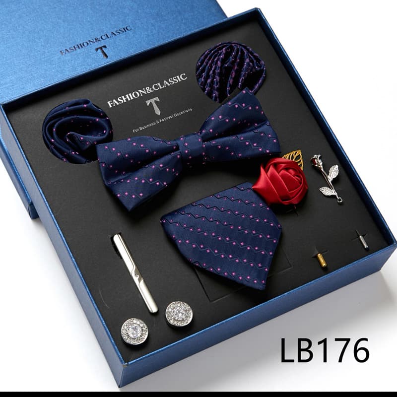 Men's 8 Pieces Gift Ties Set in Blue Navy