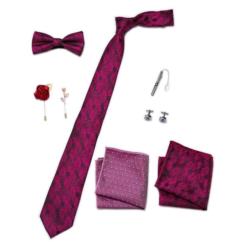 Men's 8 Pieces Gift Ties Set in Red Burgundy