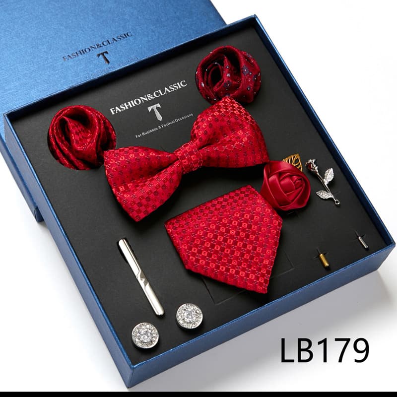 Men's 8 Pieces Gift Ties Set in Red Burgundy