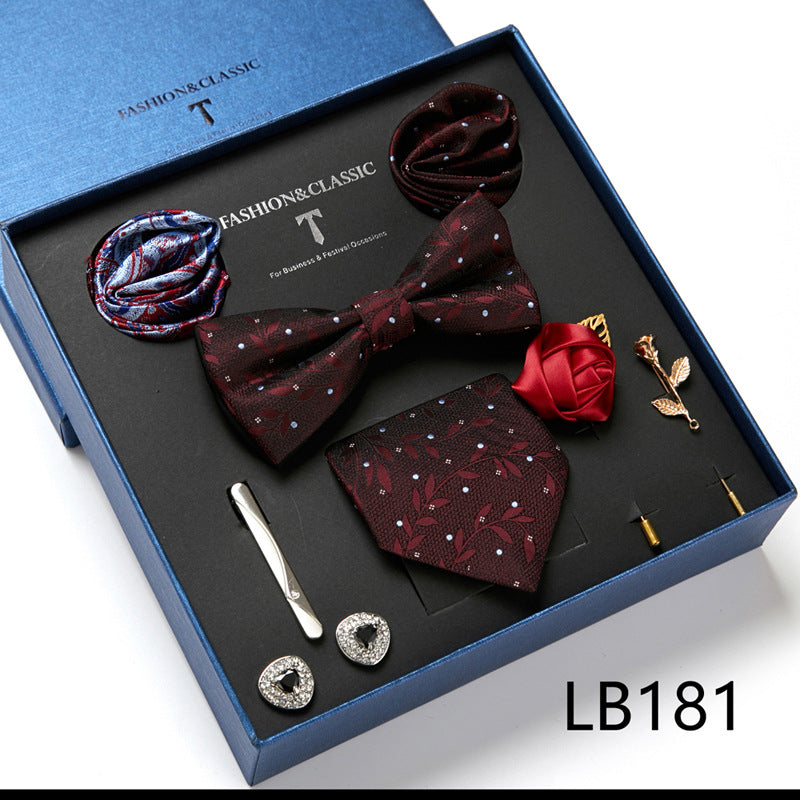 Men's 8 Pieces Gift Ties Set in Red Burgundy