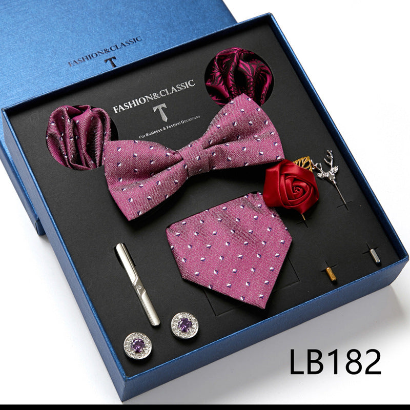 Men's 8 Pieces Gift Ties Set in Pink & Green