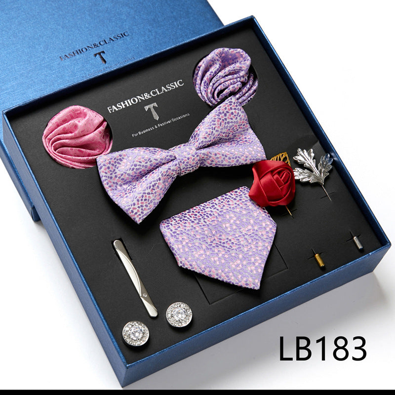 Men's 8 Pieces Gift Ties Set in Pink & Green