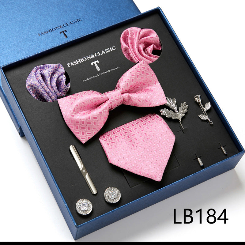 Men's 8 Pieces Gift Ties Set in Pink & Green