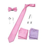 Men's 8 Pieces Gift Ties Set in Pink & Green