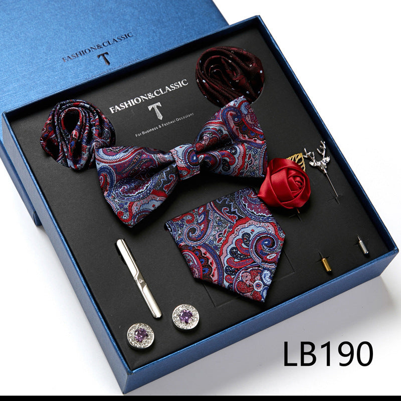 Men's 8 Pieces Gift Ties Set in Burgundy & Brown