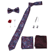 Men's 8 Pieces Gift Ties Set in Burgundy & Brown