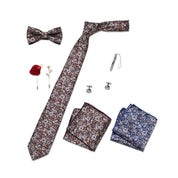 Men's 8 Pieces Gift Ties Set in Burgundy & Brown