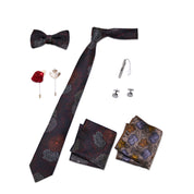 Men's 8 Pieces Gift Ties Set in Burgundy & Brown