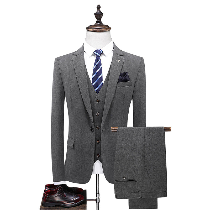 Mens 3 Piece Suit Slim Fit Business Tuxedos For Wedding Prom Groomsmen Black Blue Grey Blazer & Pants & Waistcoat