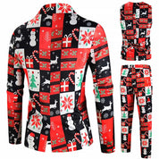 Men's Christmas 3 Piece Casual Printed Red Suit