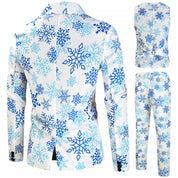 Men's 3 Piece Christmas Suits Printed Blue One Button