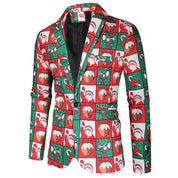 Men's Christmas 3 Piece Casual Printed Red Suit