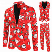 Christmas Men's 3 Piece Slim Fit Folral Printed Suit