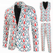 Men's 3 Piece Suit Printed Tuxedos For Christmas Wedding Prom