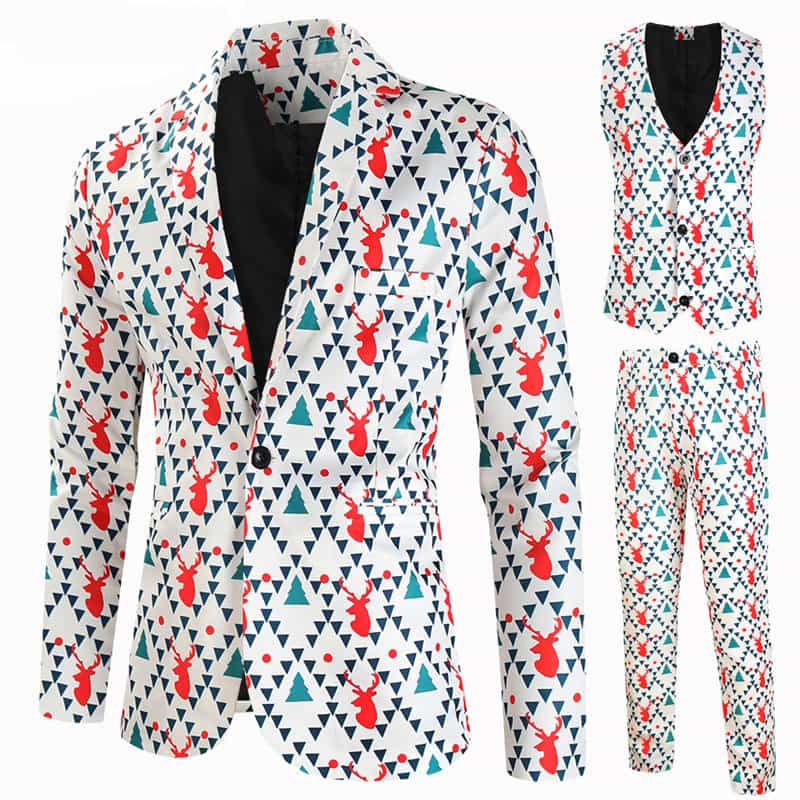 Men's 3 Piece Suit Printed Tuxedos For Christmas Wedding Prom