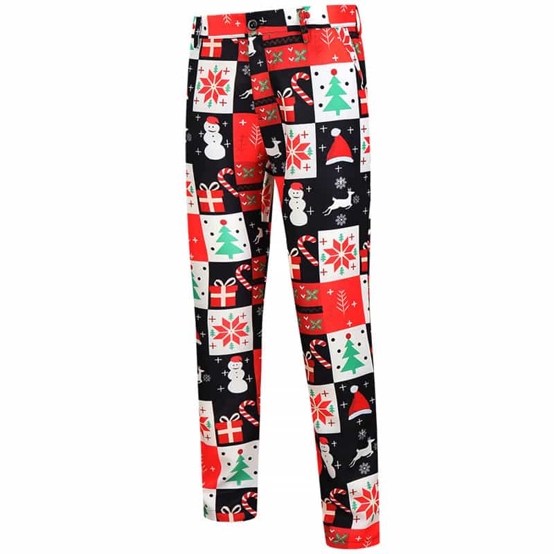 Men's Christmas 3 Piece Casual Printed Red Suit