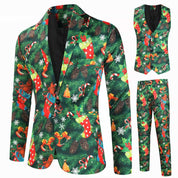 Christmas Men's 3 Piece Slim Fit Printed Suit