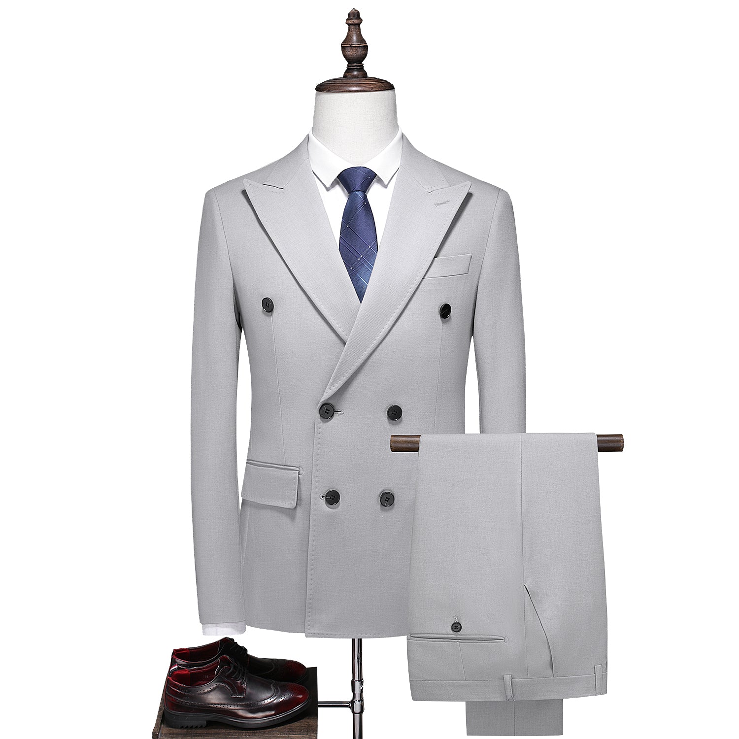 Men's Grey 3 Piece Double Breasted Suit