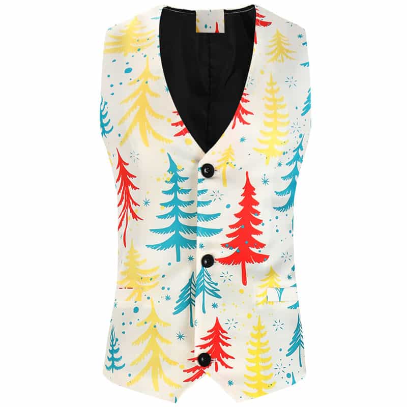 Men's Christmas Slim Fit One Button Printed Suit