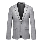 Men's Plaid 3 Piece Suit in Grey One Button