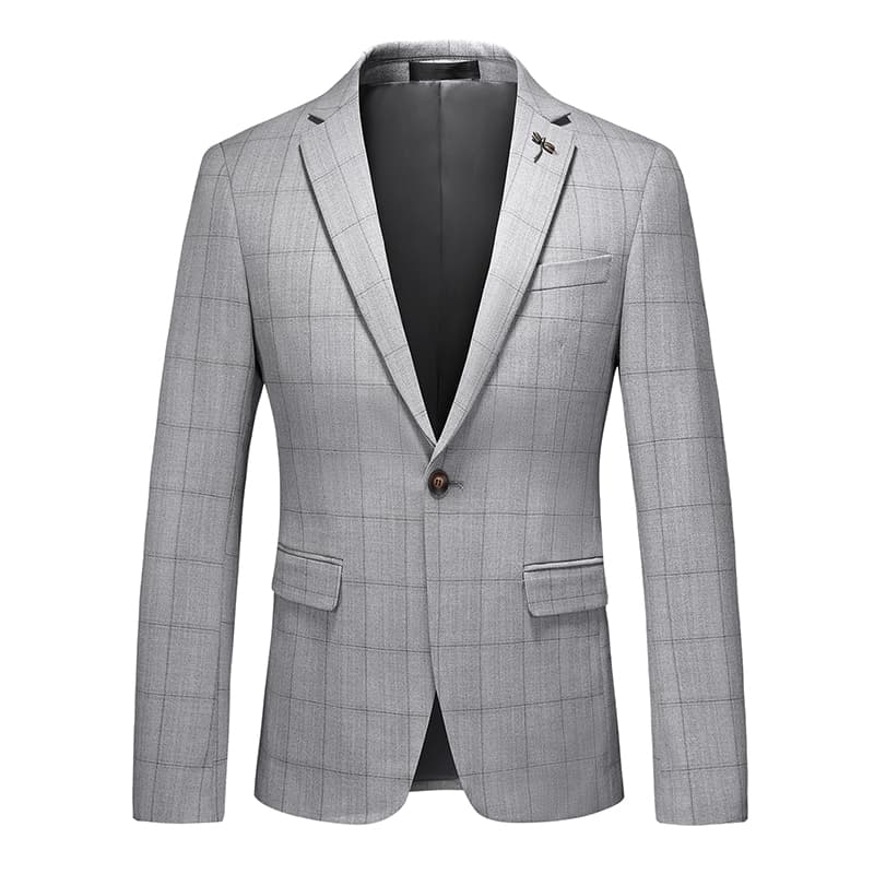 Men's Plaid 3 Piece Suit in Grey One Button