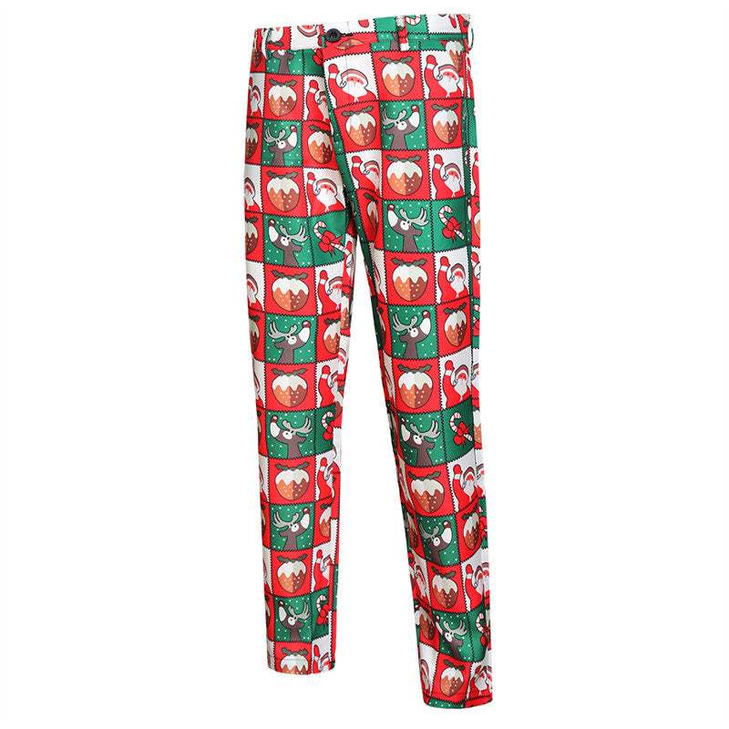 Men's Christmas 3 Piece Casual Printed Red Suit