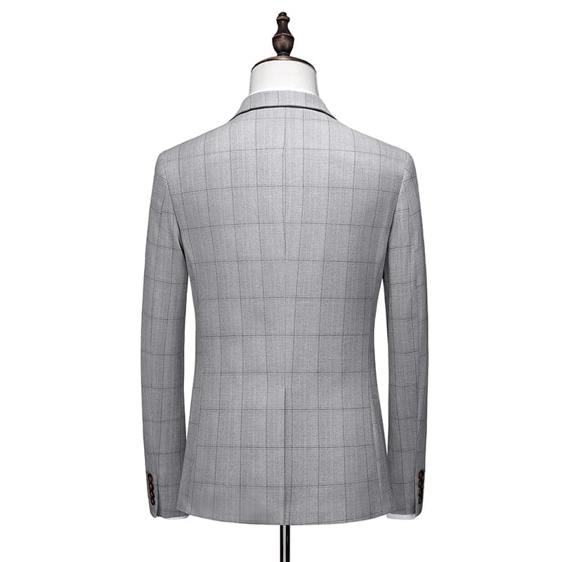 Men's Plaid 3 Piece Suit in Grey One Button