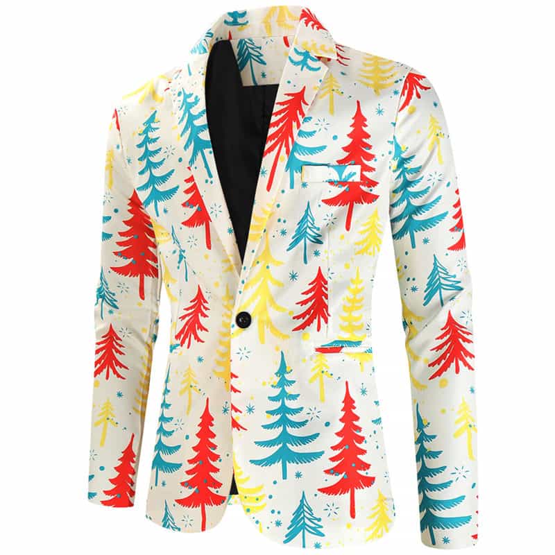 Men's Christmas Slim Fit One Button Printed Suit