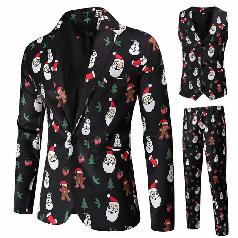 Christmas Men's 3 Piece Slim Fit Folral Printed Suit