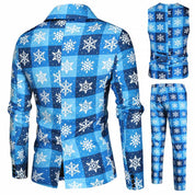 Men's 3 Piece Christmas Suits Printed Blue One Button