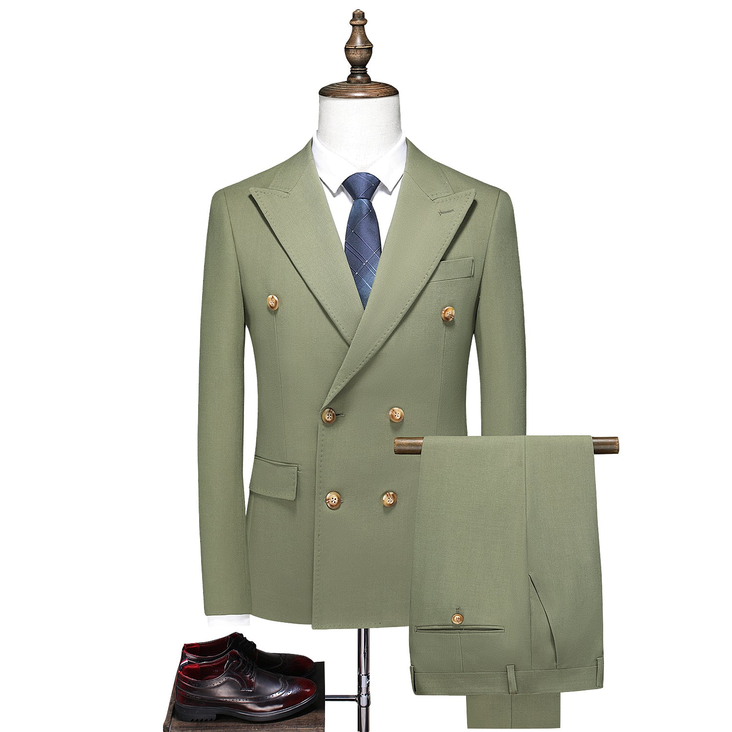 Men's 3 Piece Double Breasted Solid Suit